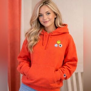 Champion Orange Smiley LOVE Hoodie – Women’s Small